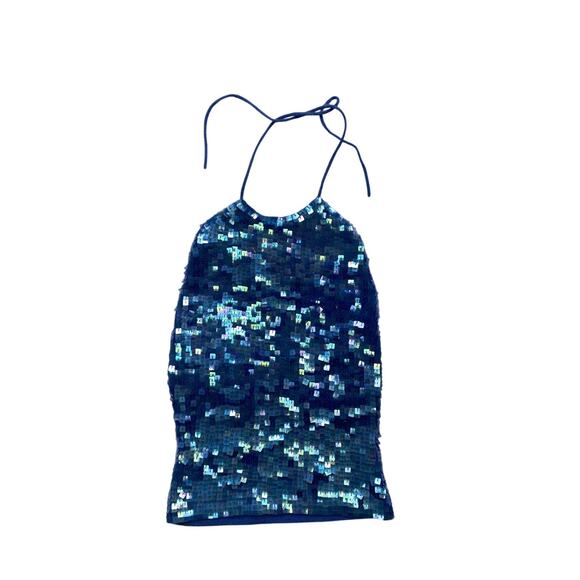 GAP Tops - Y2k Gap Blue Sequin Knit Halter Top